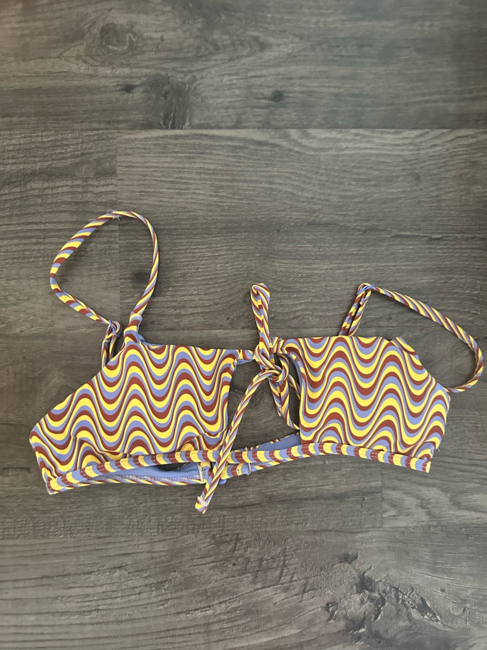 American Eagle Outfitters Purple Yellow brown Wave-Print Bikini Top